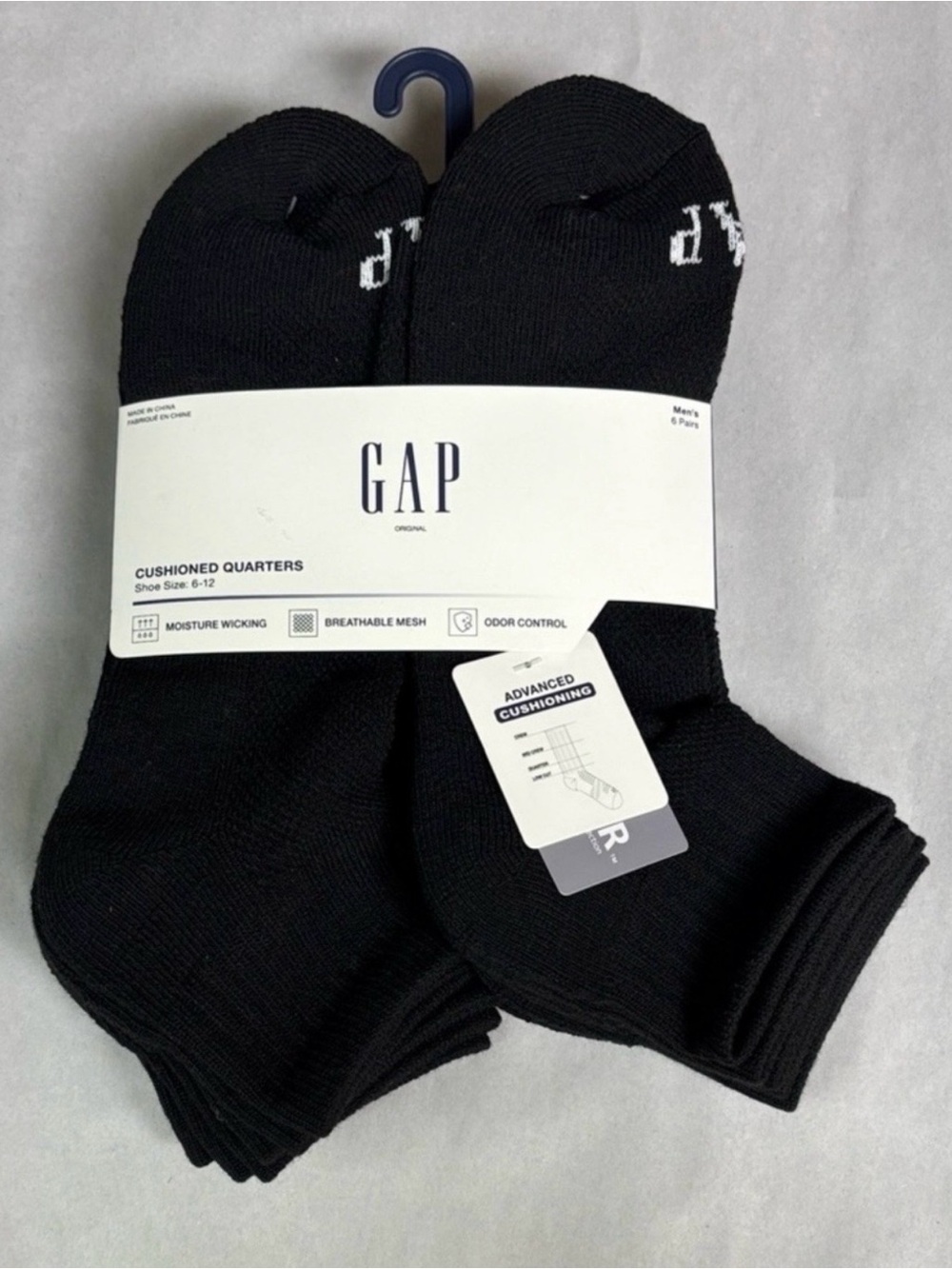 New Gap Socks Men’s Cushioned Quarters 6 Pair Black Socks Casual Activewear